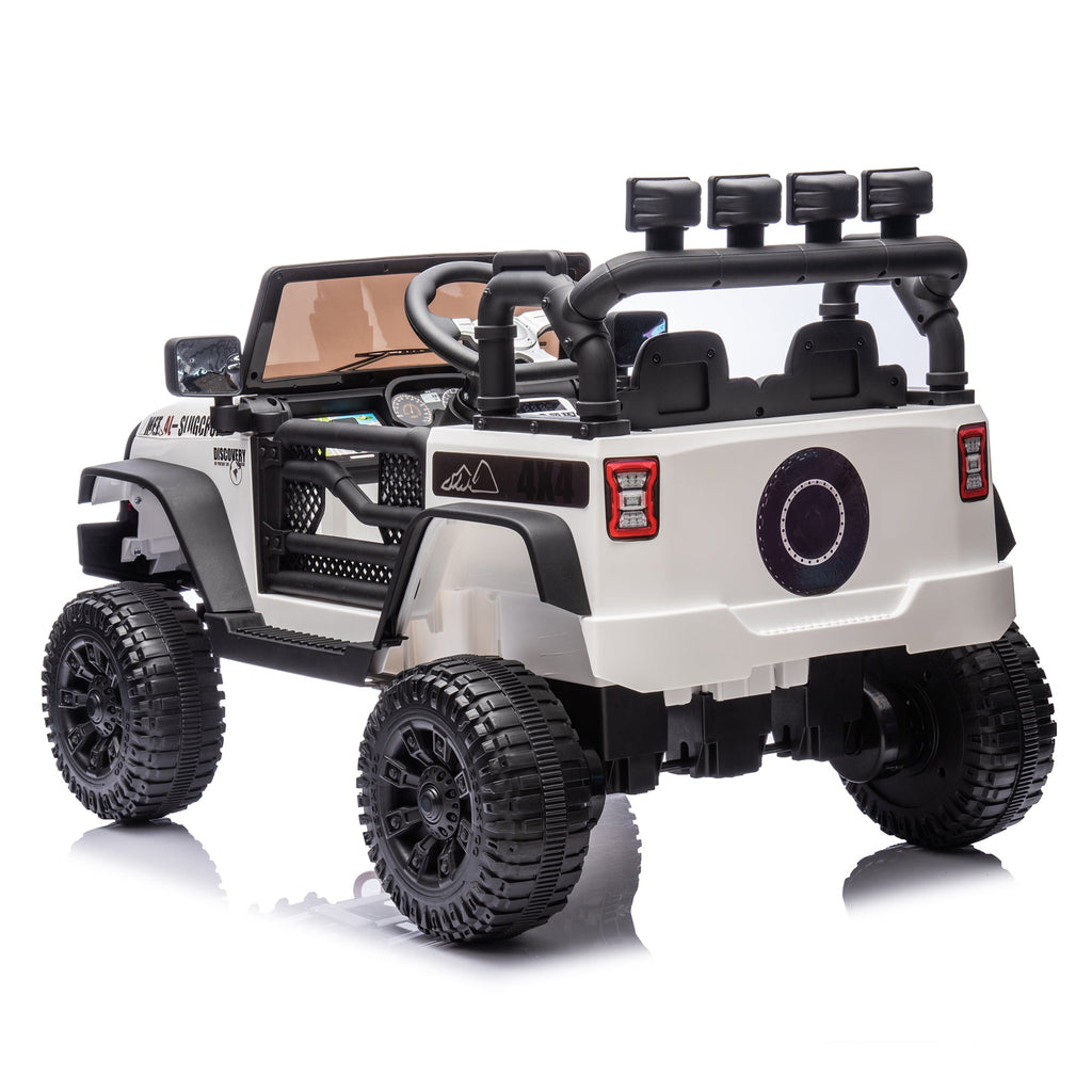 Track 7 24V Ride on Car Truck, Battery Powered Ride on Car with Remote Control,  400W Electric Vehicle w/3 Speeds, Bluetooth, Music Player for Boys Girls Aged 3+, White