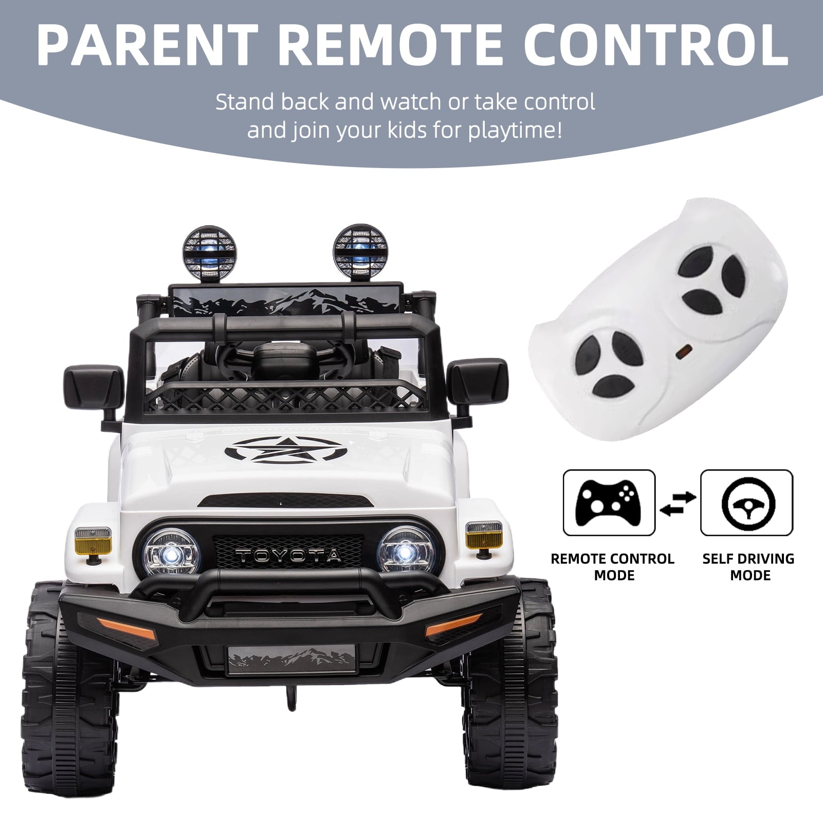 Track 7 Kids Ride on Truck, 12V Licensed Toyota FJ Cruiser Electric Car for Kids Age 3+, Ride on Car w/Remote Control, Power Display, Music, White