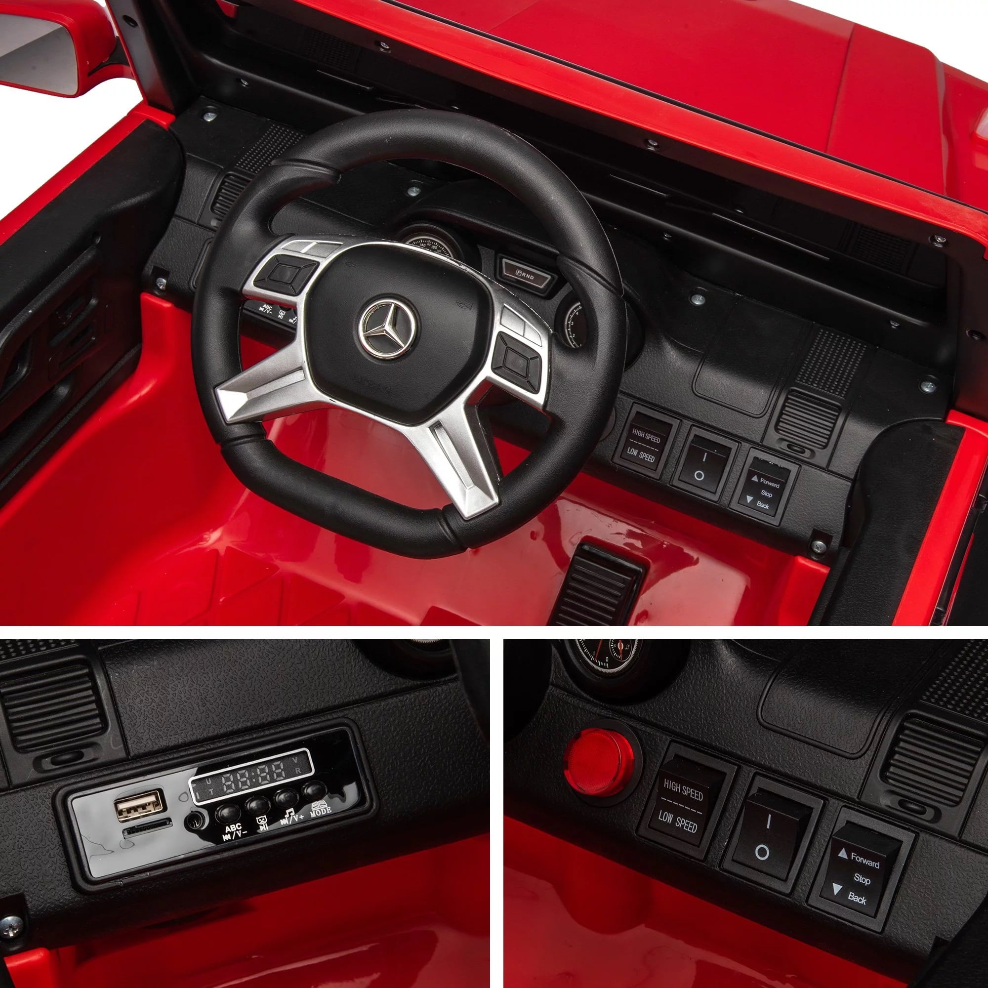 Track 7 24V Ride on Car, Licensed Mercedes Benz G63 24V Electric Car with Remote Control, Music, Bluetooth, Leather Seat, 6 Wheels Kids Ride on Truck, Red