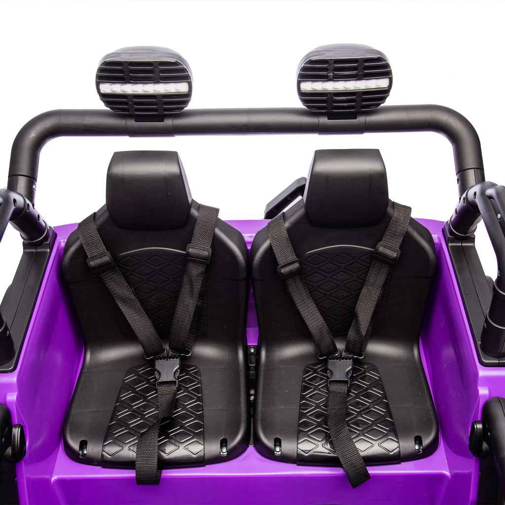 Track 7 24V Two-Seater Kids Ride-On Truck, Parents Control, 4WD Suspension, LED/MP3/Bluetooth, 2 Seat Belts, Ages 3+, Purple