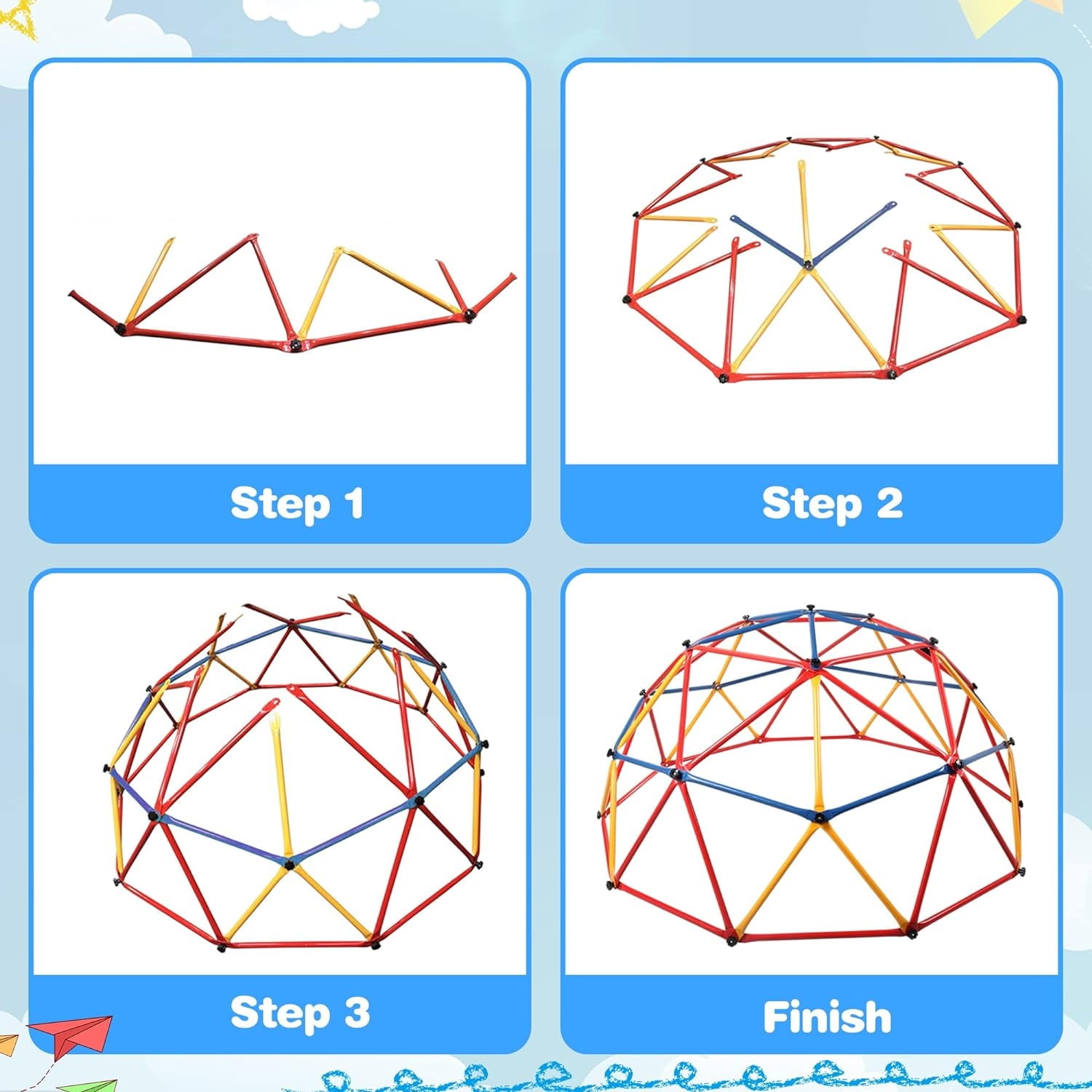 Track Seven Climbing Dome for Kids, Universal Exercise Dome Climber, Dome Climber for Kids Outdoor, Supporting 439lbs Play Center Outdoor Playground For Fun, Red and Yellow and Blue