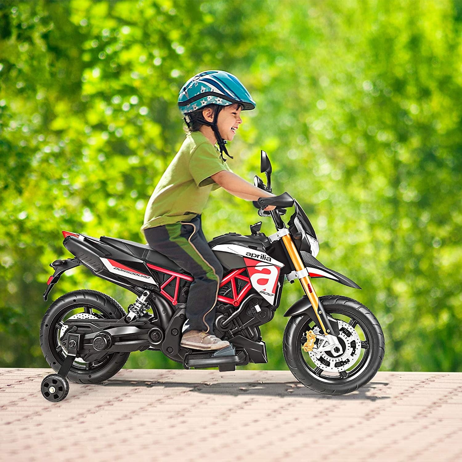 Track 7 Kids Motorcycle,12V Ride on Motorcycle w/Training Wheels,Electric Motorcycle Toy Headlight & Music