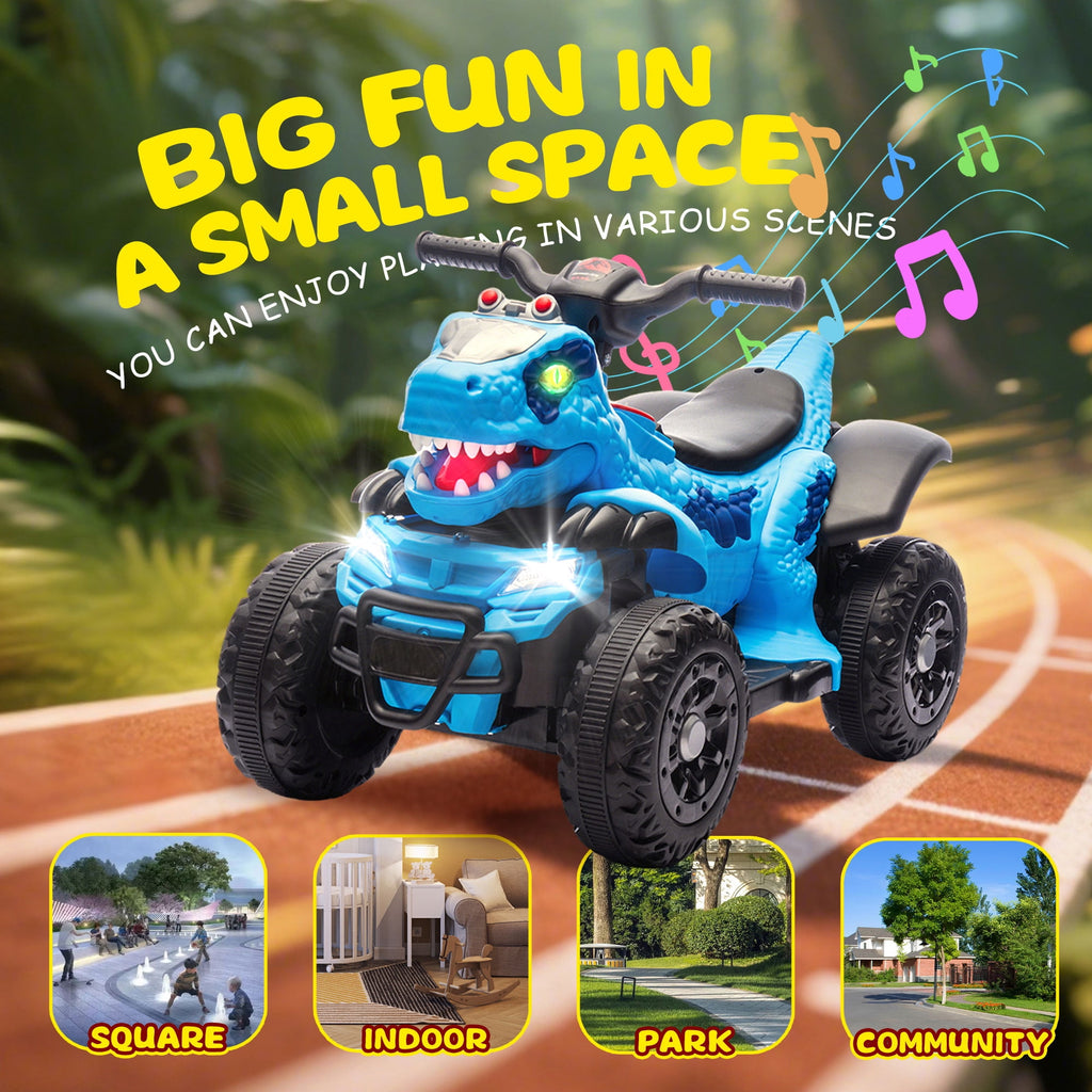 Track Seven 12V Ride-On ATV, Dinosaur Shape Electric Car, 2WD, Music, Bluetooth, Power Display, Indoor& Outdoor Ride-On Toy Car for Boys Girls Age 2+