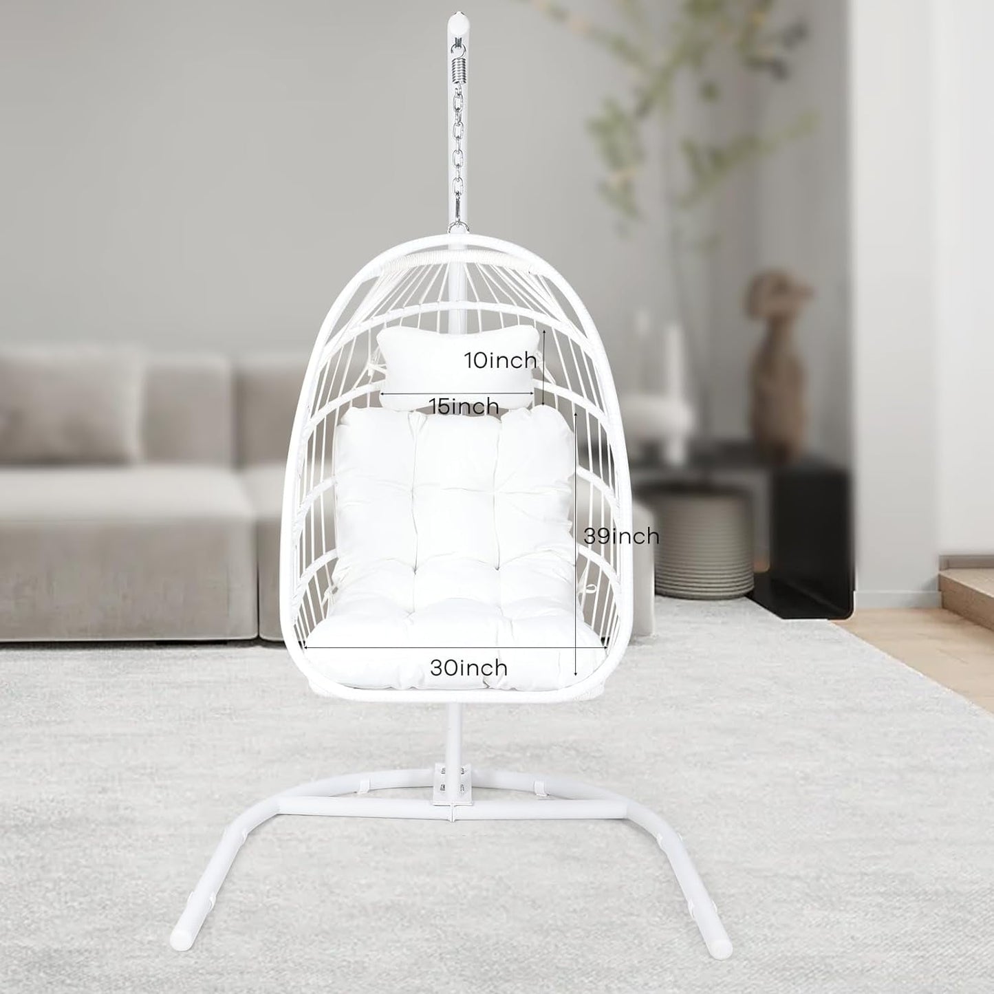 COOKCOK Hanging Egg Chair with Stand, Indoor and Outdoor for Patio, Bedroom, Porch, Garden, 350LBS Capacity, Steel, White