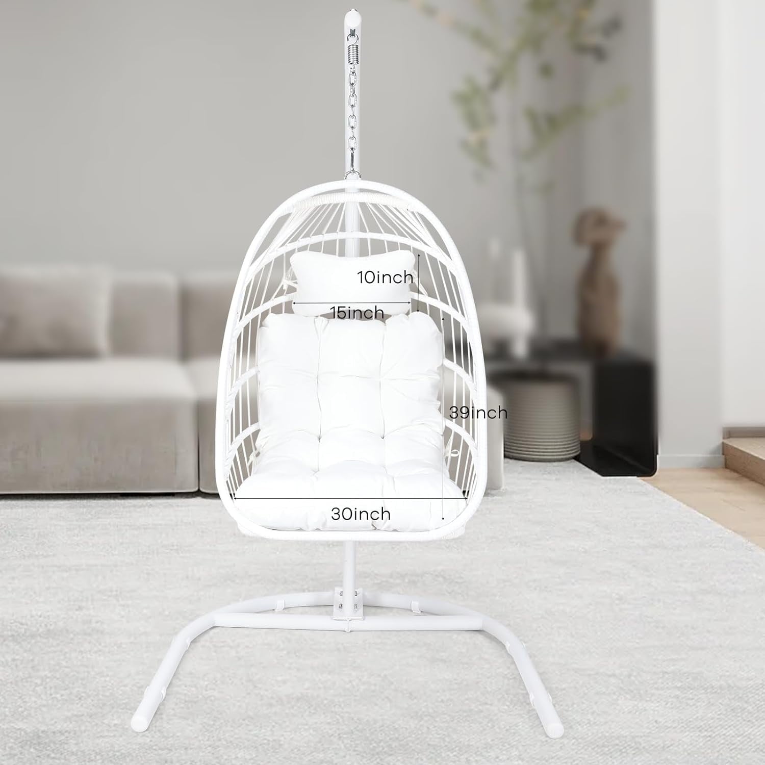 COOKCOK Hanging Egg Chair with Stand, Indoor and Outdoor for Patio, Bedroom, Porch, Garden, 350LBS Capacity, Steel, White