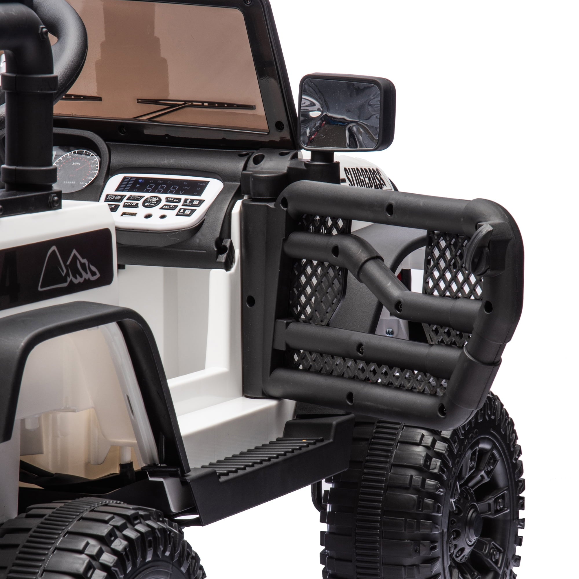 Track 7 24V Ride on Car Truck, Battery Powered Ride on Car with Remote Control,  400W Electric Vehicle w/3 Speeds, Bluetooth, Music Player for Boys Girls Aged 3+, White