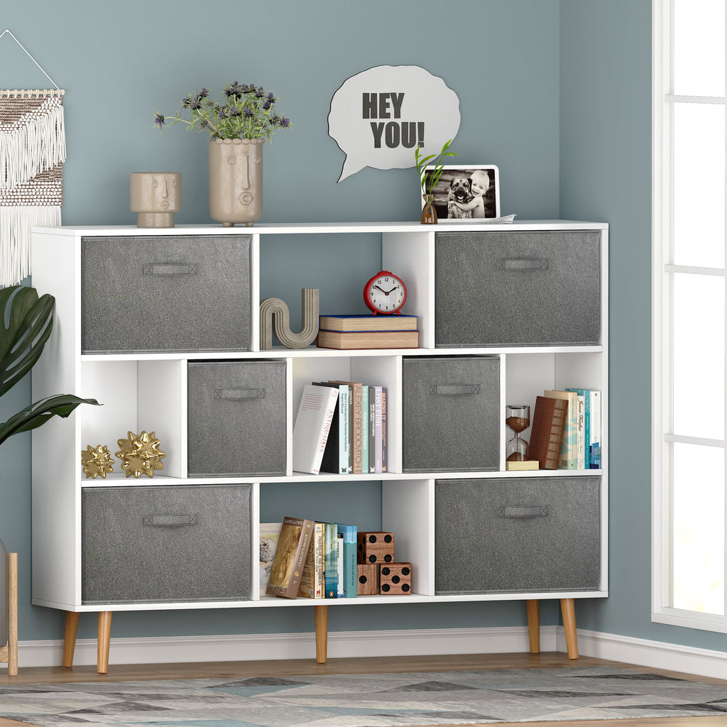 COOKCOK 11-Cube Storage Organizer, Bookshelf with Storage Bins, 4 Tier Freestanding Open Bookshelf with 6 Nonwoven Fabric Drawers,White