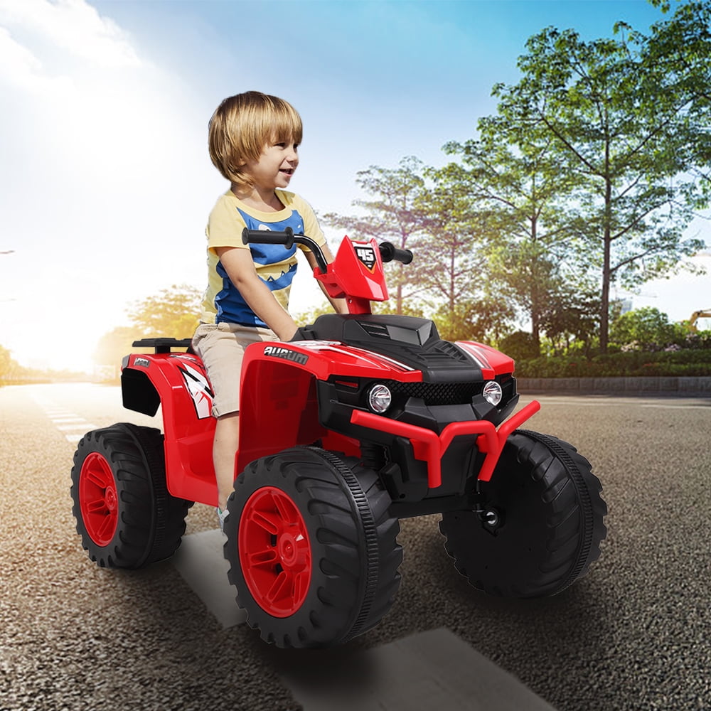 Track 7 12V All Terrain Vehicle, Dual Drive, 2 speed adjustable, with MP3 player, radio, USB port, Slow Start, Black & Red