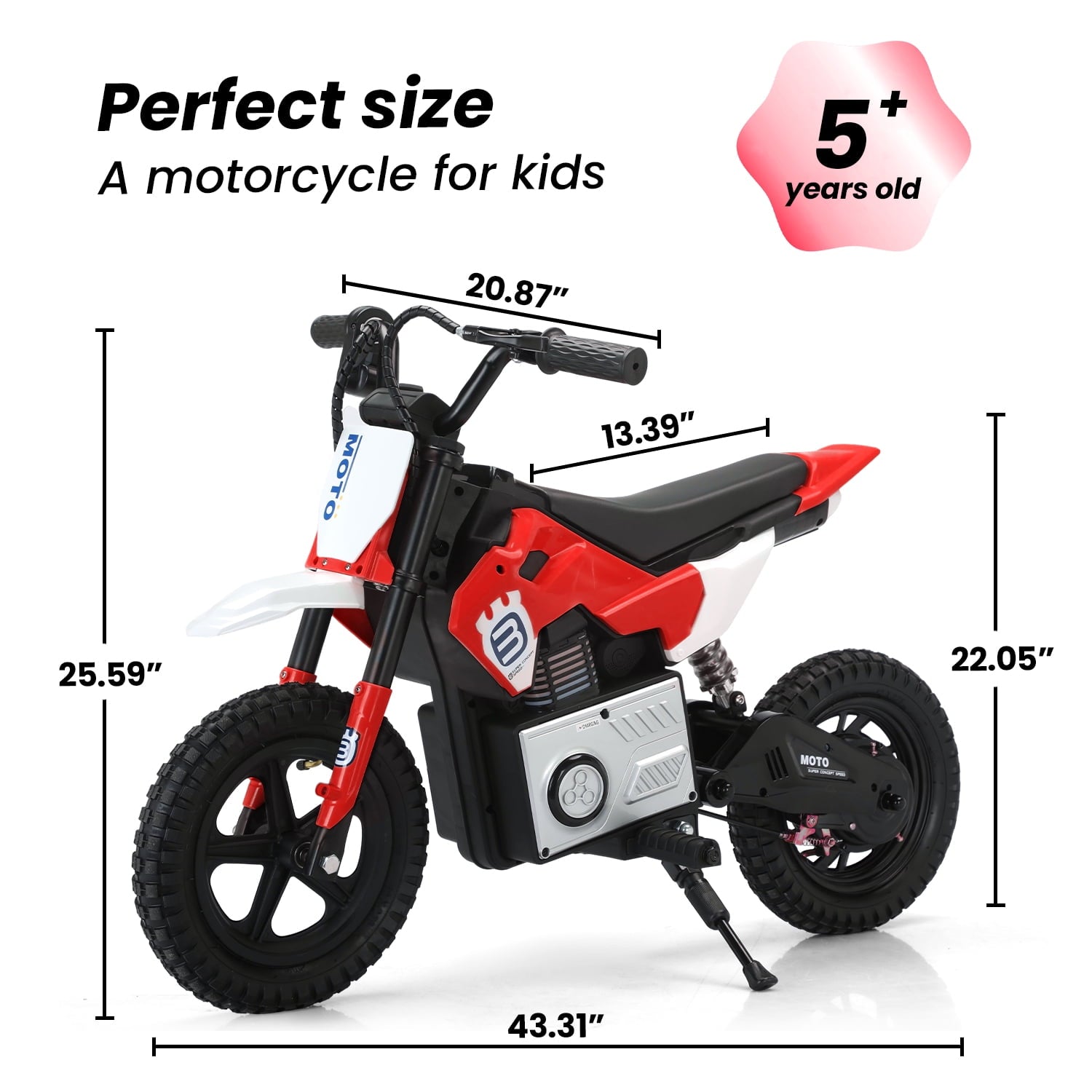 Track 7 24V Ride on Motorcycle, 200W Motocross Electric Dirt Bike with Hand Operated Brakes, Adjustable Speed, LED Lamp, Music, Max Speed 10mph, Electric Motorcycle for Kids Age 5+, Red
