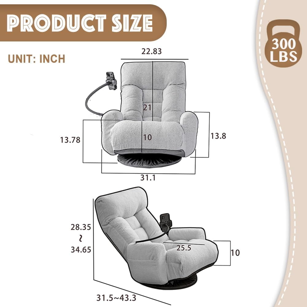 BISHE Swivel Floor Chair, Adjustable Head and Waist, Game Chair, Lounge Chair in Theliving Room, 360 Degree Rotatable Sofachair, Rotatable Seat Leisure Chair Deckchair for Living Room，Beige