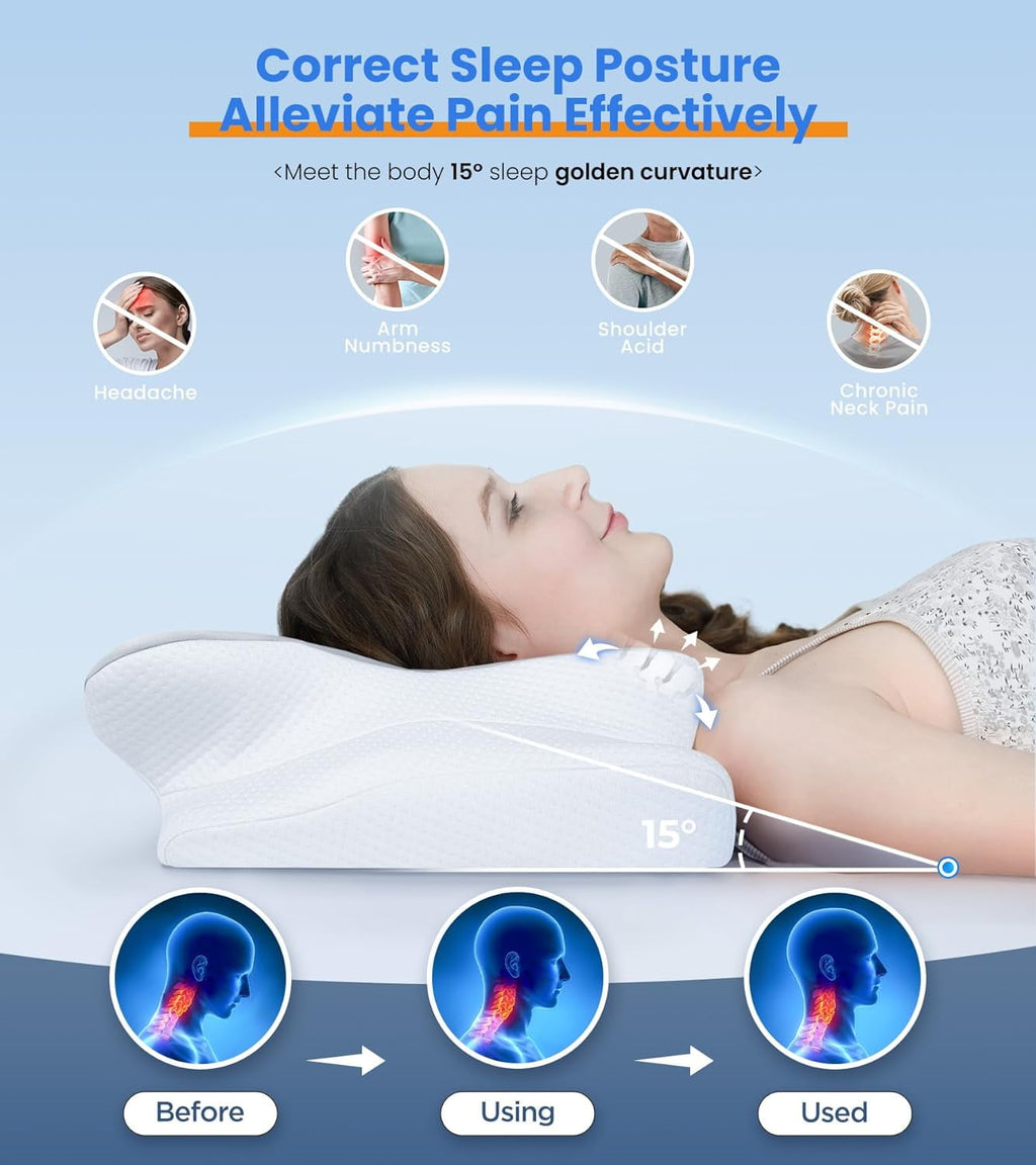 COOKCOK Pain Relief Cooling Pillow for Neck Support, Adjustable Cervical Pillow Cozy Sleeping, Odorless Ergonomic Contour Memory Foam Pillows, Orthopedic Bed Pillow for Side Back Stomach Sleeper