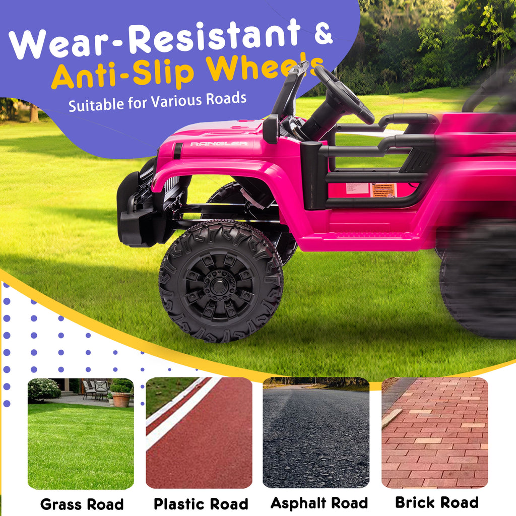 Track 7 Kids Ride on Truck, 12V Ride on Car with Remote Control, Kids Electric Car, Bluetooth, LED Lights, MP3, Pink