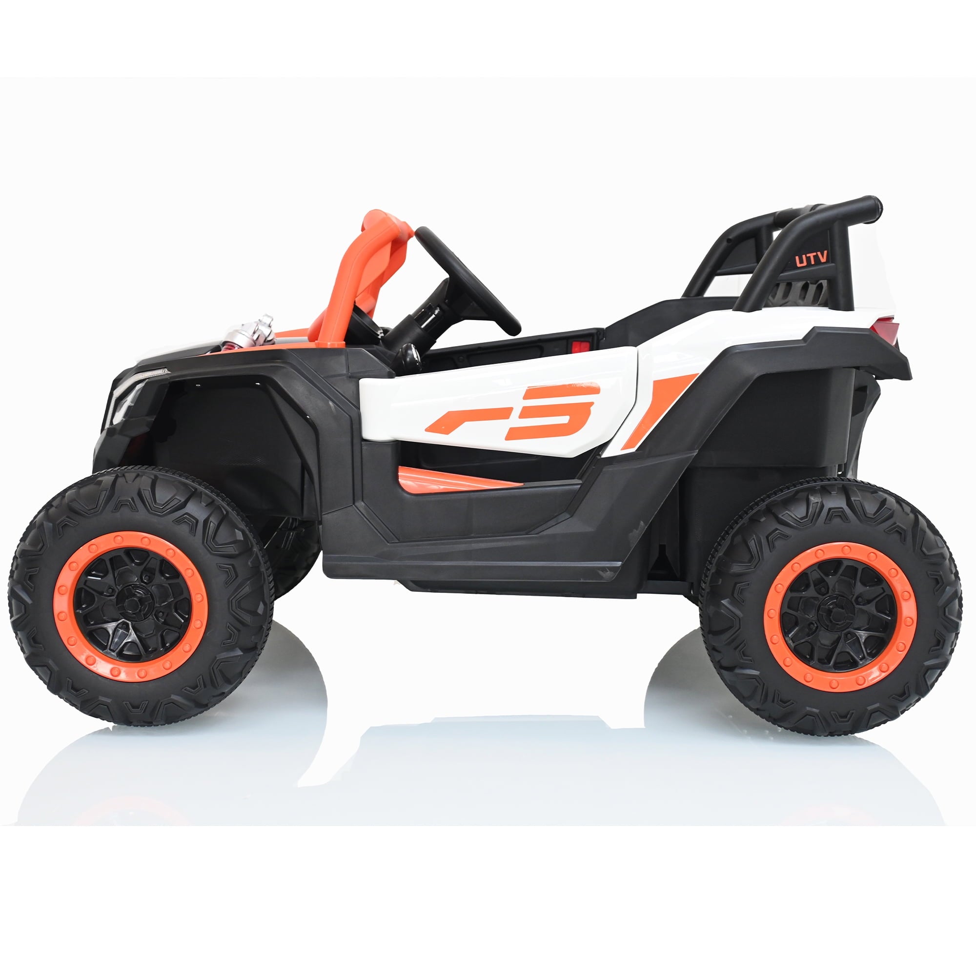 Track 7 12V Kids Electric UTV Car, Ride on Car with Remote Control, Manipulation Platform & LED Lights, Riding Toys for Boys & Girls Aged 3~6, Orange&White