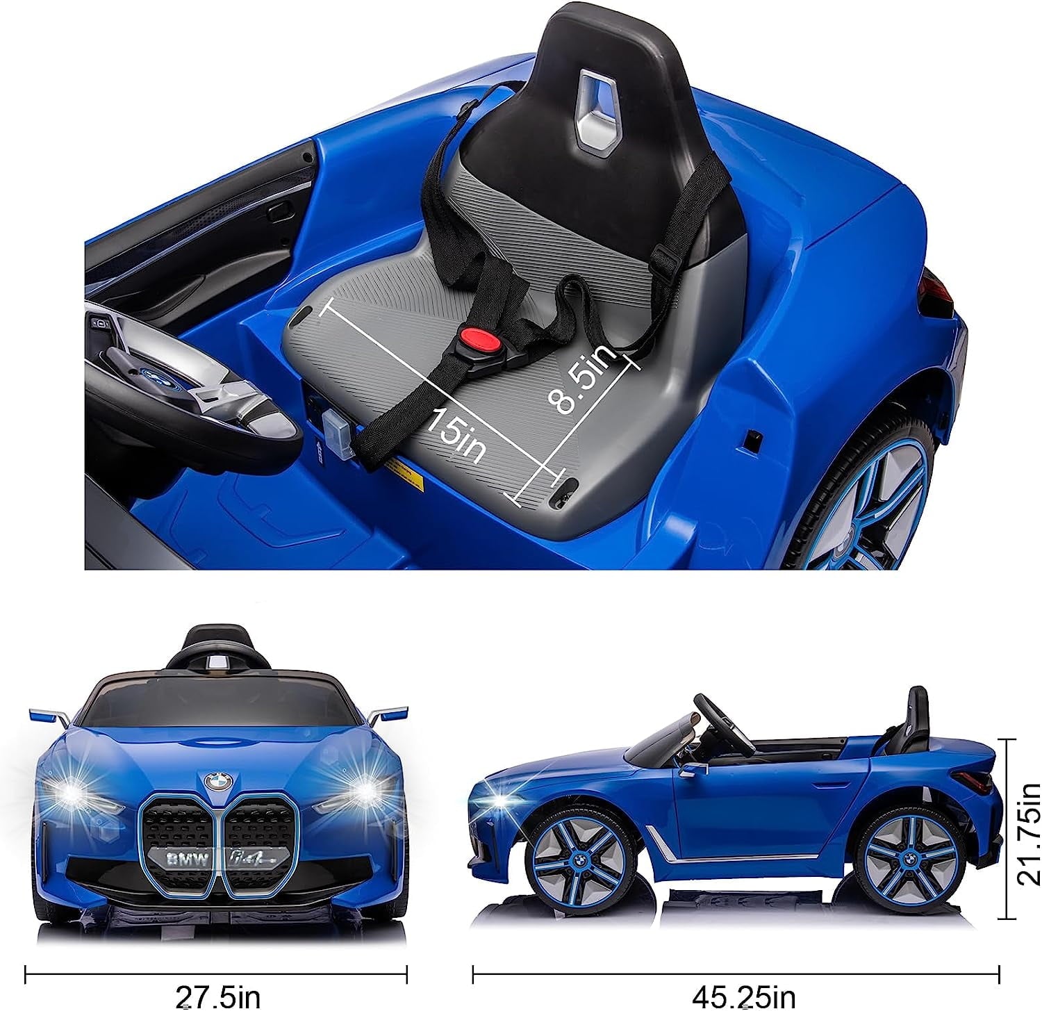 Track 7 Kids Ride on Car,Licensed BMW i4 12V Electric Car with Remote Control,MP3,Bluetooth,LED Light,Ride On Toy Electric Vehicle,Blue