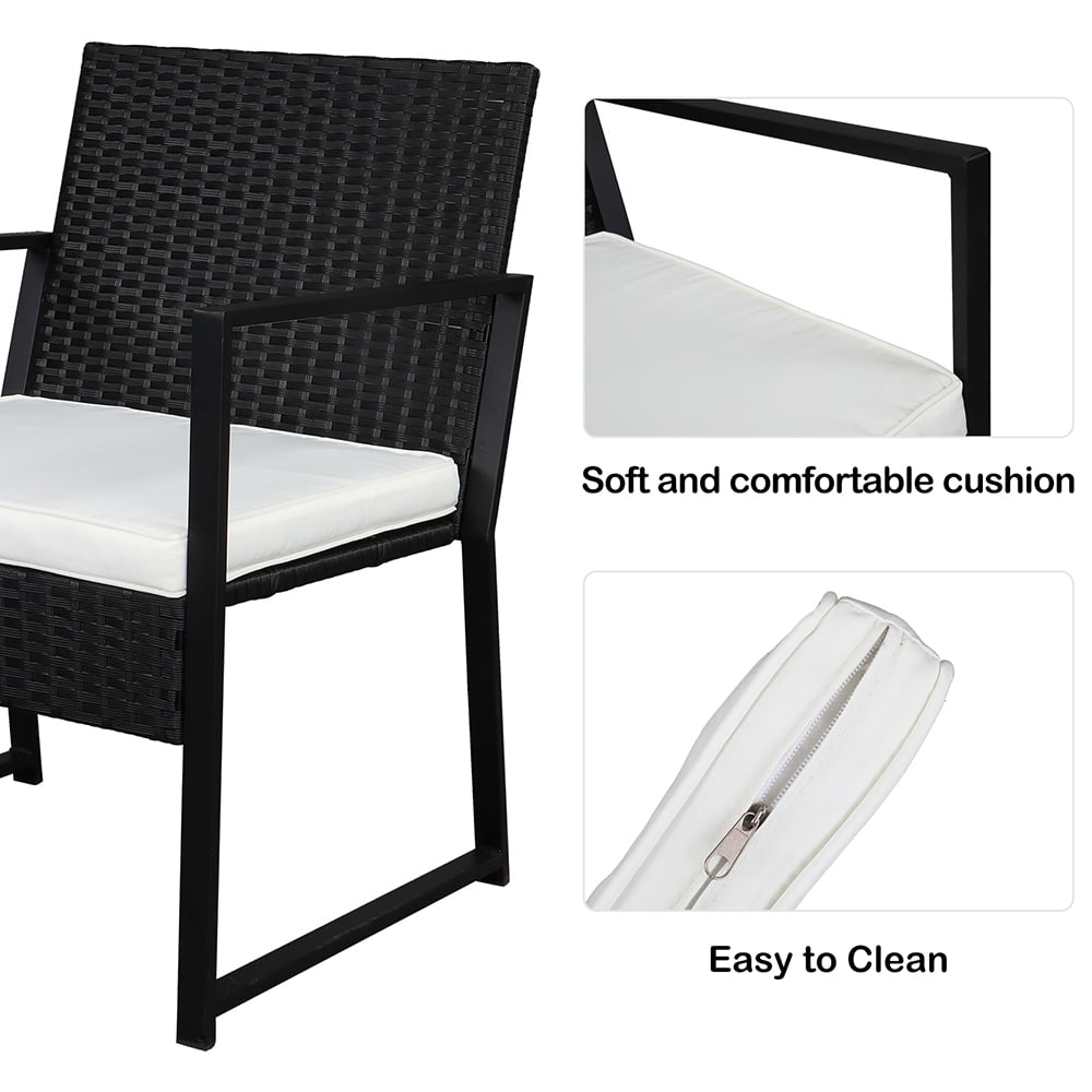 COOKCOK 3 Pieces Patio Set Outdoor Wicker Patio Furniture Sets Modern Bistro Set Rattan Chair Conversation Sets with Coffee Table for Yard and Bistro (Black)