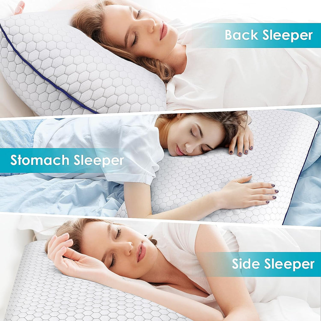 COOKCOK Memory Foam Pillows for Side, Back and Stomach Sleepers, Bed Pillow with Washable Cover and Breathable Mesh, Bed Pillow for Sleeping Standard Size