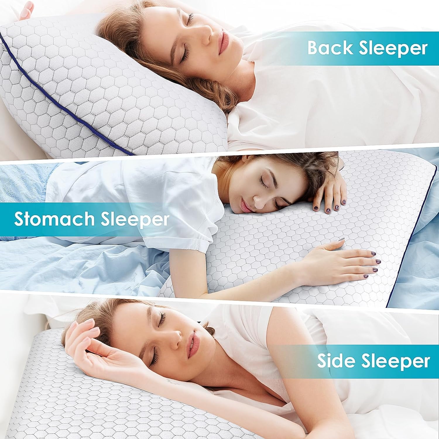 COOKCOK Memory Foam Pillows for Side, Back and Stomach Sleepers, Bed Pillow with Washable Cover and Breathable Mesh, Bed Pillow for Sleeping Standard Size