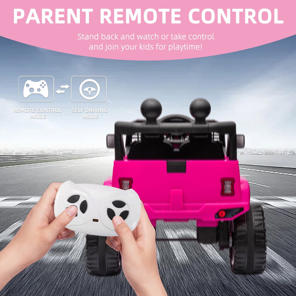 Track 7 Kids Ride on Truck, 12V Ride on Car with Remote Control, Kids Electric Car, Bluetooth, LED Lights, MP3, Pink