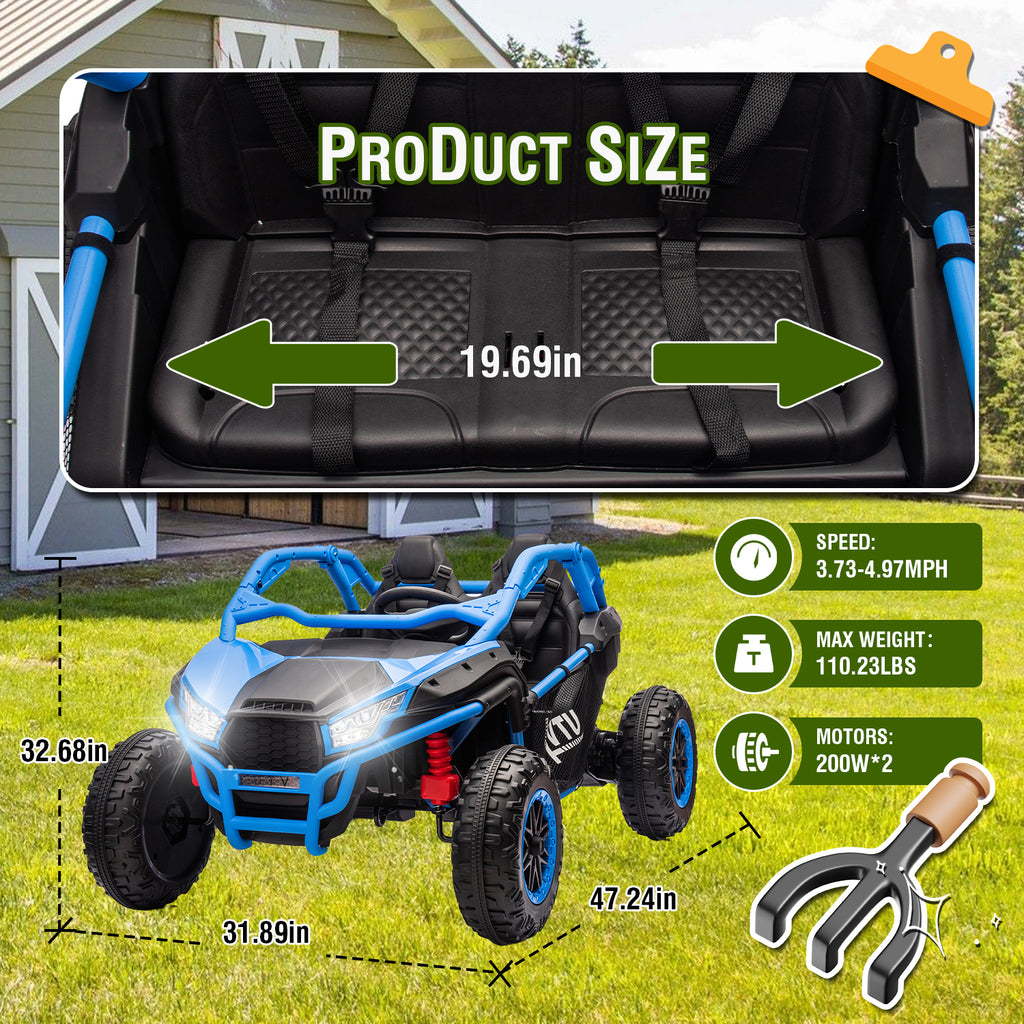 Track 7 24V Ride on UTV, 2-Seater Ride on Car, 20" Width Seat, 4.97 mph Speed, 400W Motor, Remote Control, Bluetooh, MP3, LED Lights, Rear Storage, Off-Road Electric Car for Boys Girls Age 3+, Blue