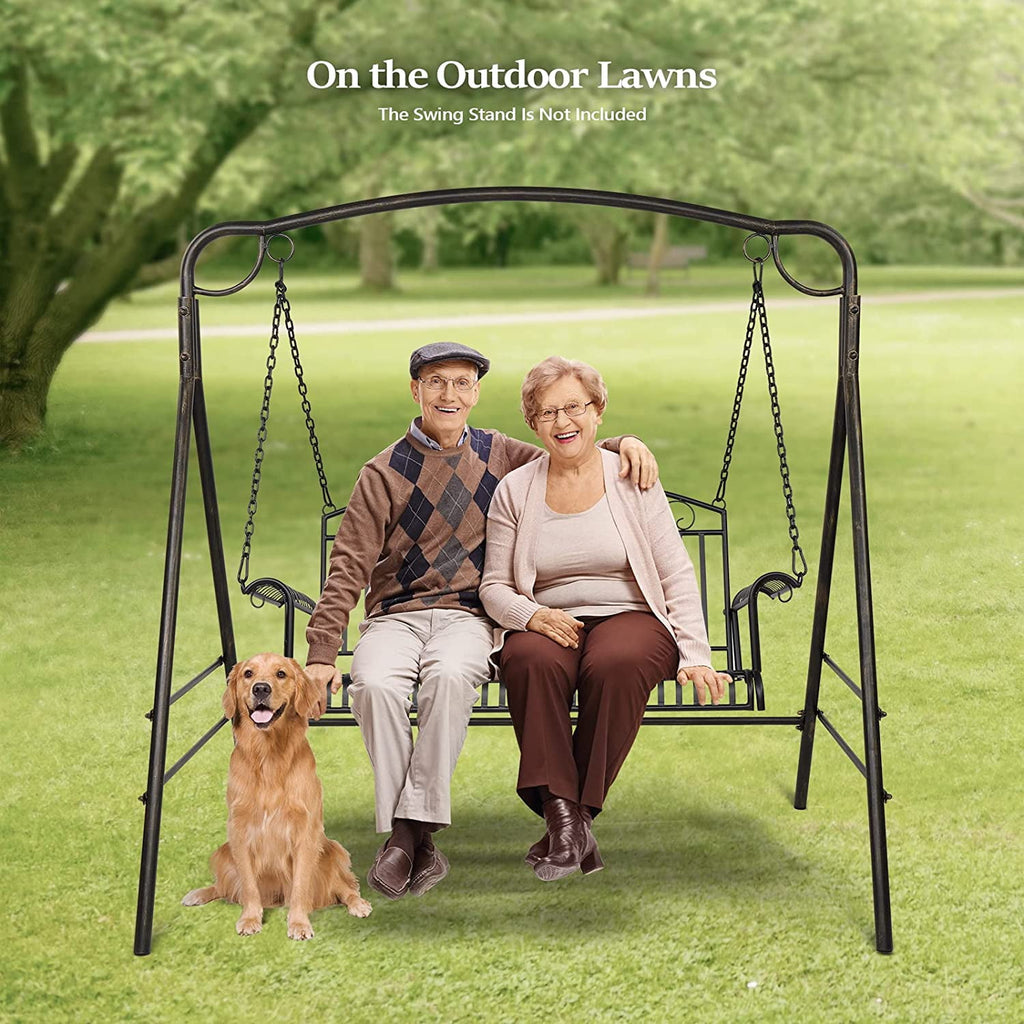 COOKCOK Double Metal Patio Swing Chair, for Outdoors, Gardens & Yards, 660lbs Weight Capacity, Black