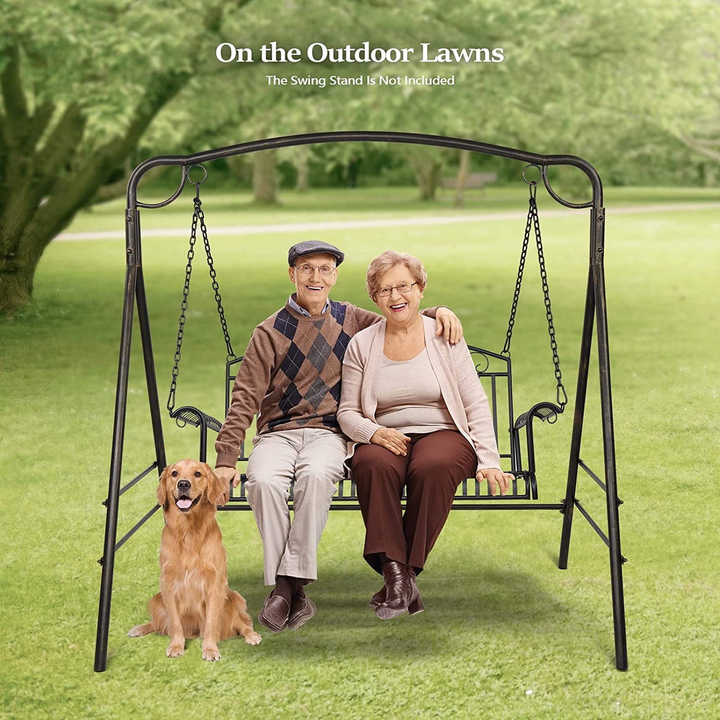 COOKCOK Double Metal Patio Swing Chair, for Outdoors, Gardens & Yards, 660lbs Weight Capacity, Black