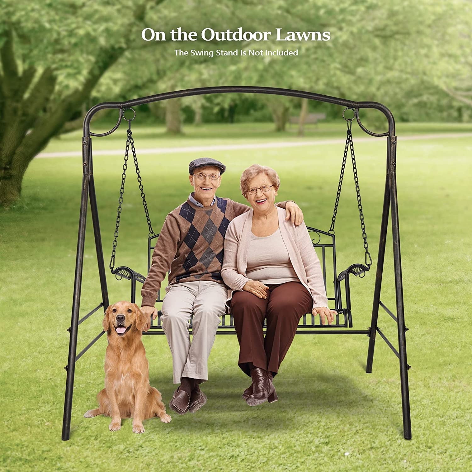 COOKCOK Double Metal Patio Swing Chair, for Outdoors, Gardens & Yards, 660lbs Weight Capacity, Black