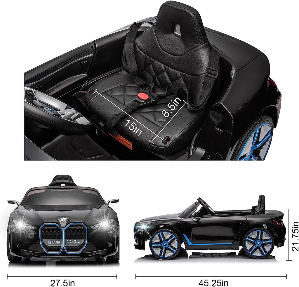 Track 7 Kids Ride on Car, 12V Licensed BMW i4 12V Electric Car with Remote Control, MP3, Age 3+, Black