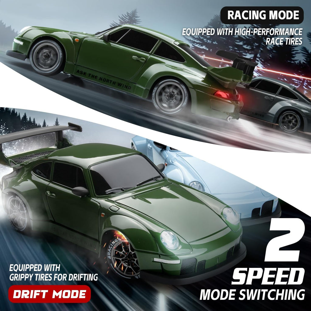 Track Seven RC Drift Car, 1:24 Scale Remote Control Vehicle with LED Lights, 2.4GHz 20KM/H 4WD High Speed RC Cars, Drifting Tires＆Two Batteries, Racing Sports Toy Idea Gift for Adults Boys Girls