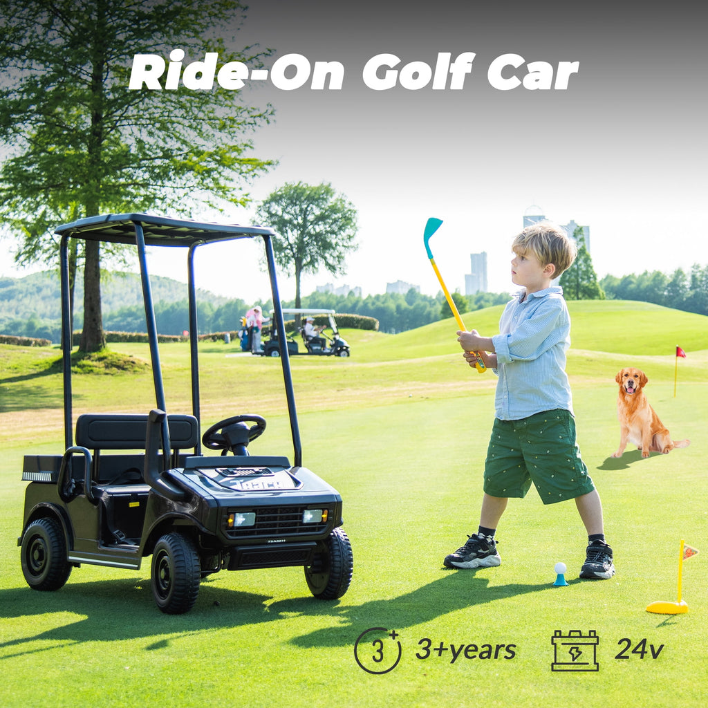 SUSIELADY 24V Kids Ride on Car, Ride on Truck, Electric Golf Cart with Ceiling, 18.5" Large Seat with Armrests, Rear Storage Box, Remote Control, Music, for Kids Aged 3+