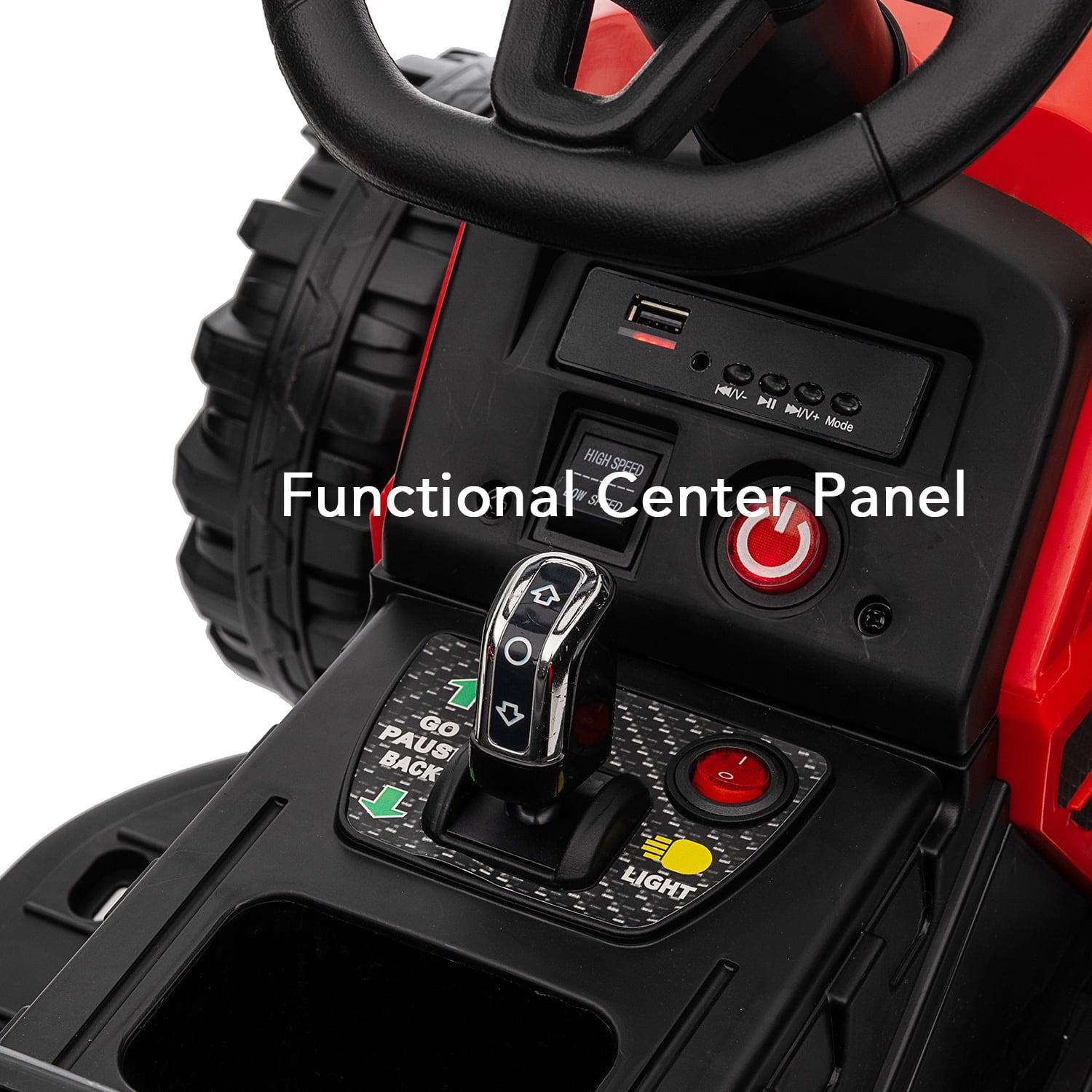 Track 7 12V Ride on Tractor with Trailer, 3-Gear-Shift Ground Loader, Kids Ride on Car with Remote Control, Bluetooth, Music, LED Lights, Electric Car for Boys Girls, Red
