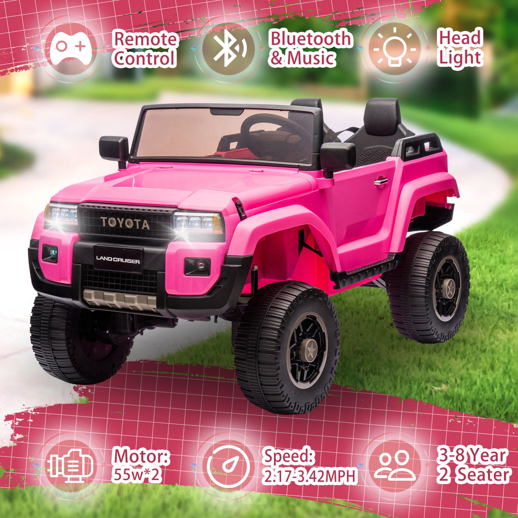 SUSIELADY 24V Kids Ride on Pickup, 2-seater Licensed Toyota LC250, with Shovel, Three-point Belt, Slow Start, Speed Adjustment, Bluetooth, Music, for Kids Aged 3+
