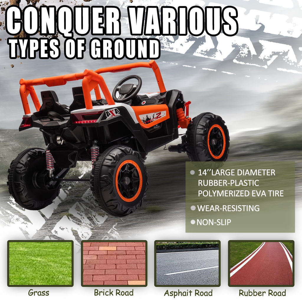 Track 7 24V Ride on UTV, 2-Seater Ride on Car with Remote Control, Music, 2 Speed, Key Start, 4x4 Ride on Off-Road Truck, Blue