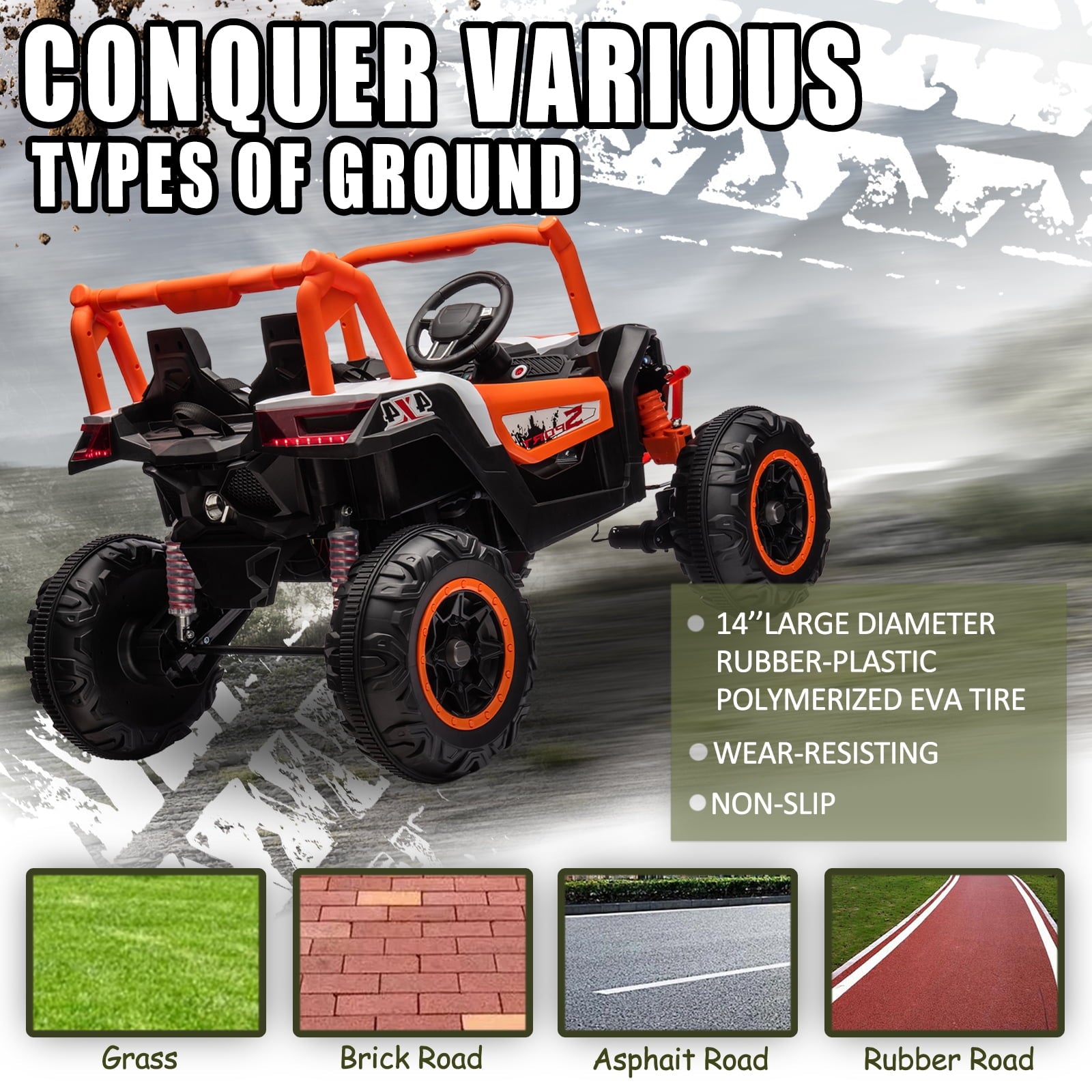 Track 7 24V Ride on UTV, 2-Seater Ride on Car with Remote Control, Music, 2 Speed, Key Start, 4x4 Ride on Off-Road Truck, Blue