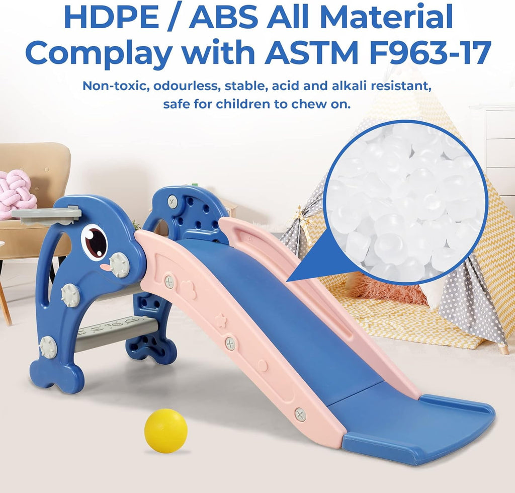 Track Seven Toddler Slide Playset with Climber, Basketball Hoop & Ball - Indoor/Outdoor Playground for Kids，Pink