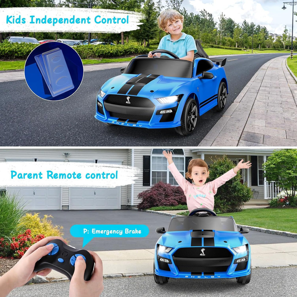Track 7 12V Ride on Car, Licensed Ford Mustang Shelby GT500 Ride on Car with Remote Control, LED Lights, Music & Bluetooth, Electric Car for Boys Gilrs Age3+, Red