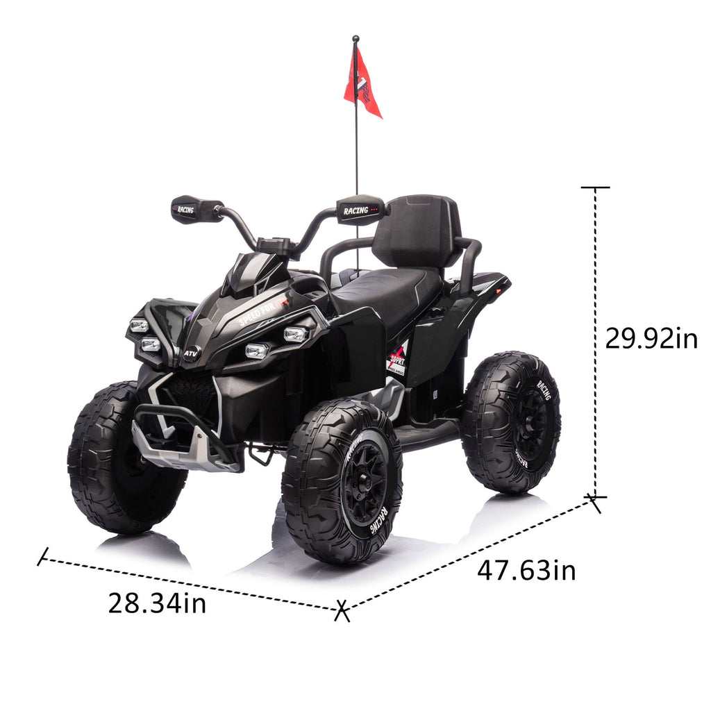 Track Seven 24V Kids Ride-On ATV, Four Wheeler Quad Electric Car with Remote, 2 Speeds, Bluetooth, LED Light, English Storytelling, Shock Absorber, Kids Electric ATV for Boys Girls Aged 3+, Black