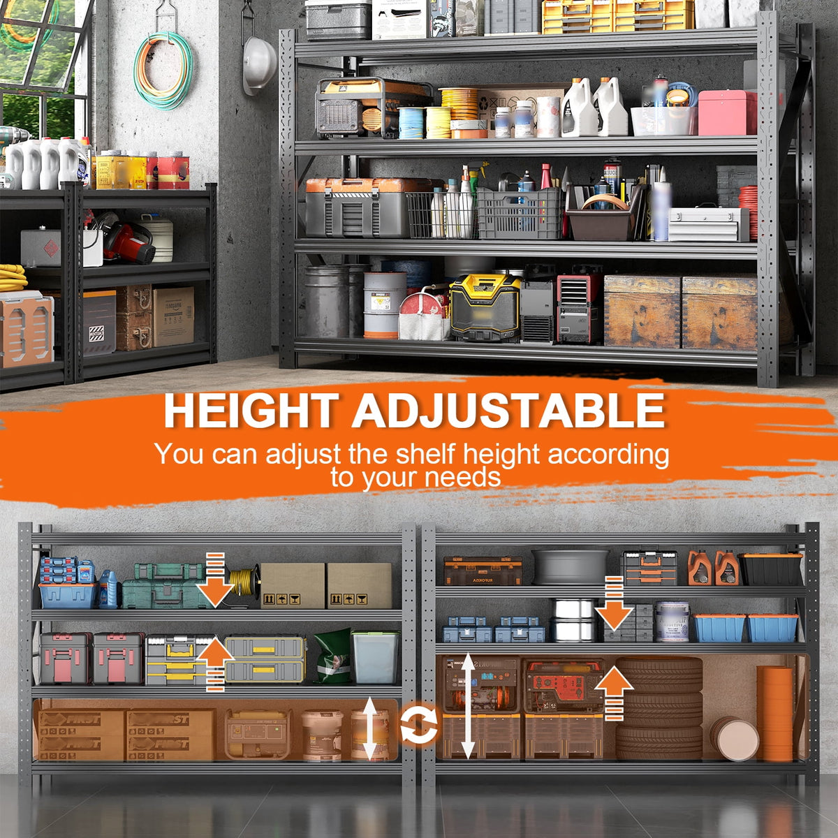 COOKCOK 4-Tier Heavy Duty Garage Shelving, 31.5"W x 14"D x 73"H, 2500LBS Adjustable Metal Storage Shelf, Black