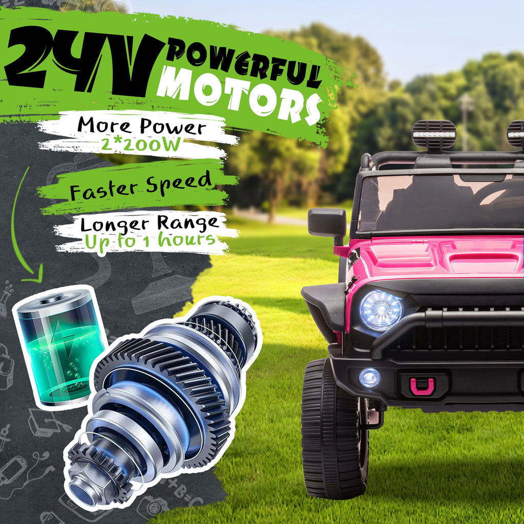 Track 7 24V Ride on Car, 2-Seater Ride on Truck, 400W Motors, 20" Width Seat, LED Lights, Music, Bluetooth, Remote Control, Electric Off-Road Truck Car for Boys Girls Age 3+, Pink
