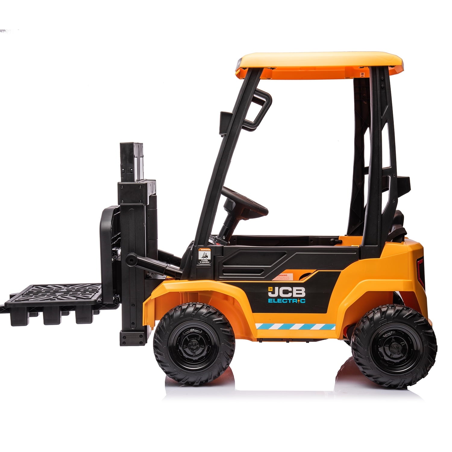 Track 7 Kids Ride on Car, 12V Electric Forklift Truck with Ceiling, Warehouse Construction Truck, Remote Control, Music, Electric Car for Boys Girls Age 3+