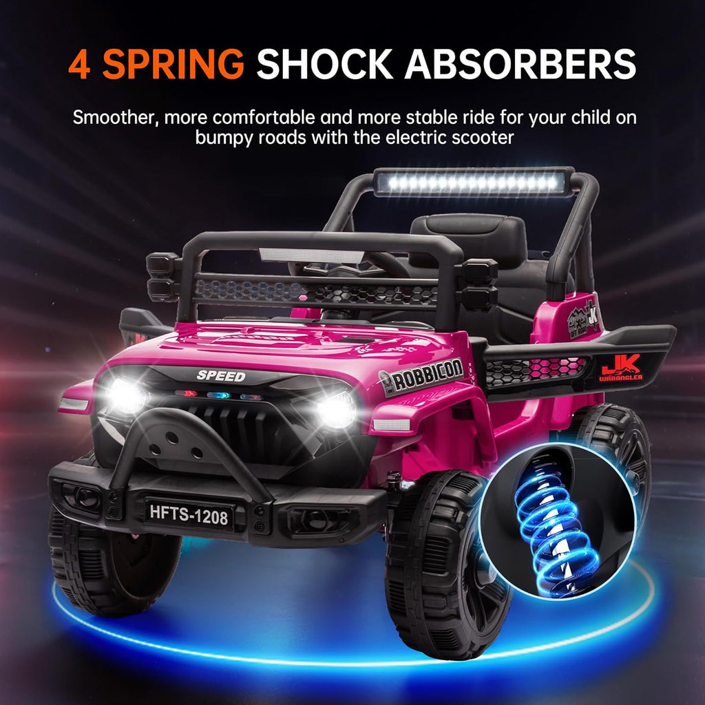 Track 7 Kids Ride on Truck, 12V Electric Truck Car with Remote Control, USB, Bluetooth, Microphone Jack, LED Lights, Ride on Car for Boys Girls, PInk