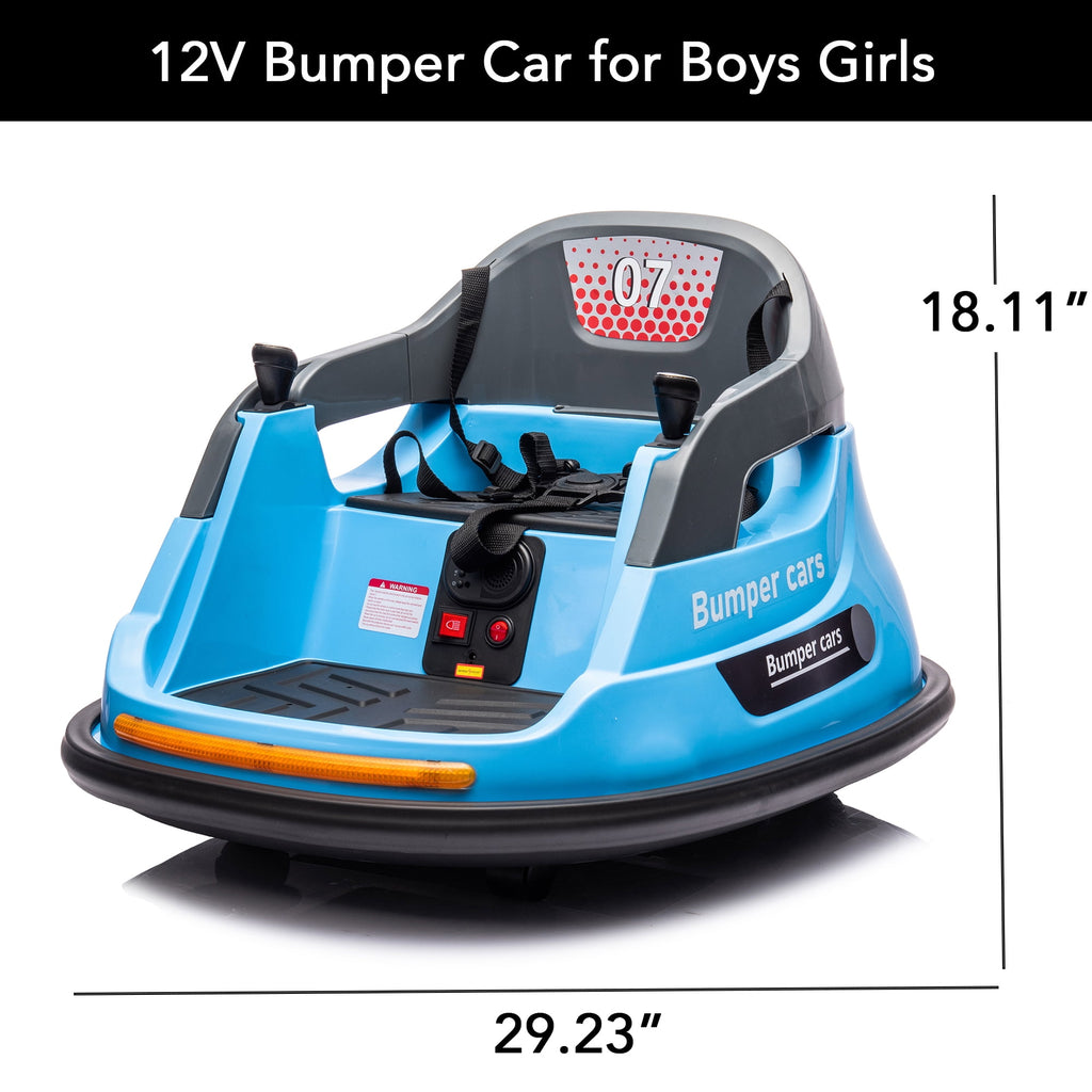 Track 7 12V Ride on Bumper Car, Electric Bumper Car for Kids Toddlers Age 1.5-5 Years, Ride on Car with Remote Control, Bluetooth, LED Lights, 360°Spin, Blue