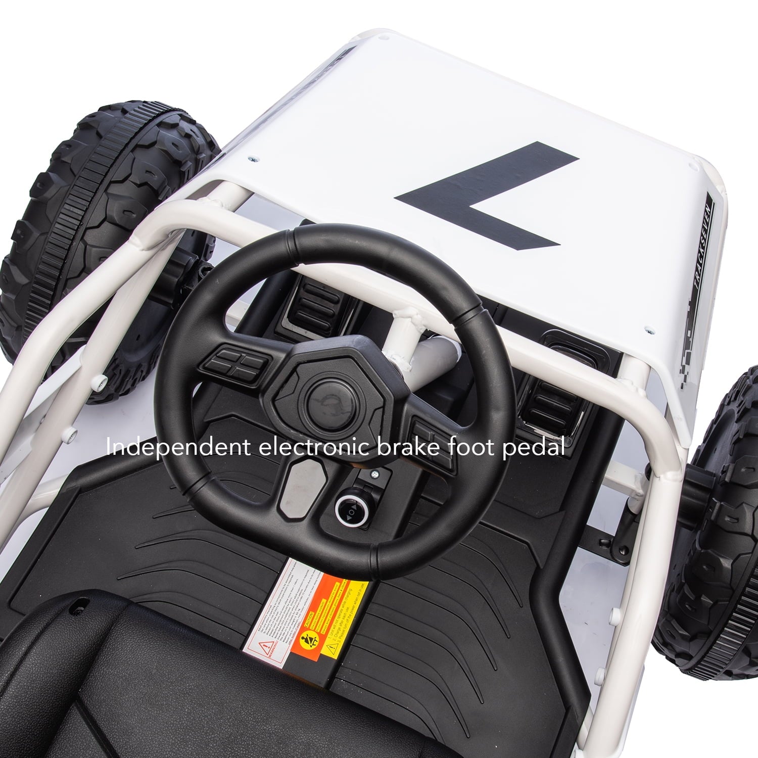 Track 7 24V Electric Go Kart, Outdoor Ride on Car, Go Kart for Kids Age 3-8 Years, Independent Electronic Brake Foot Pedal, Kids Car, White