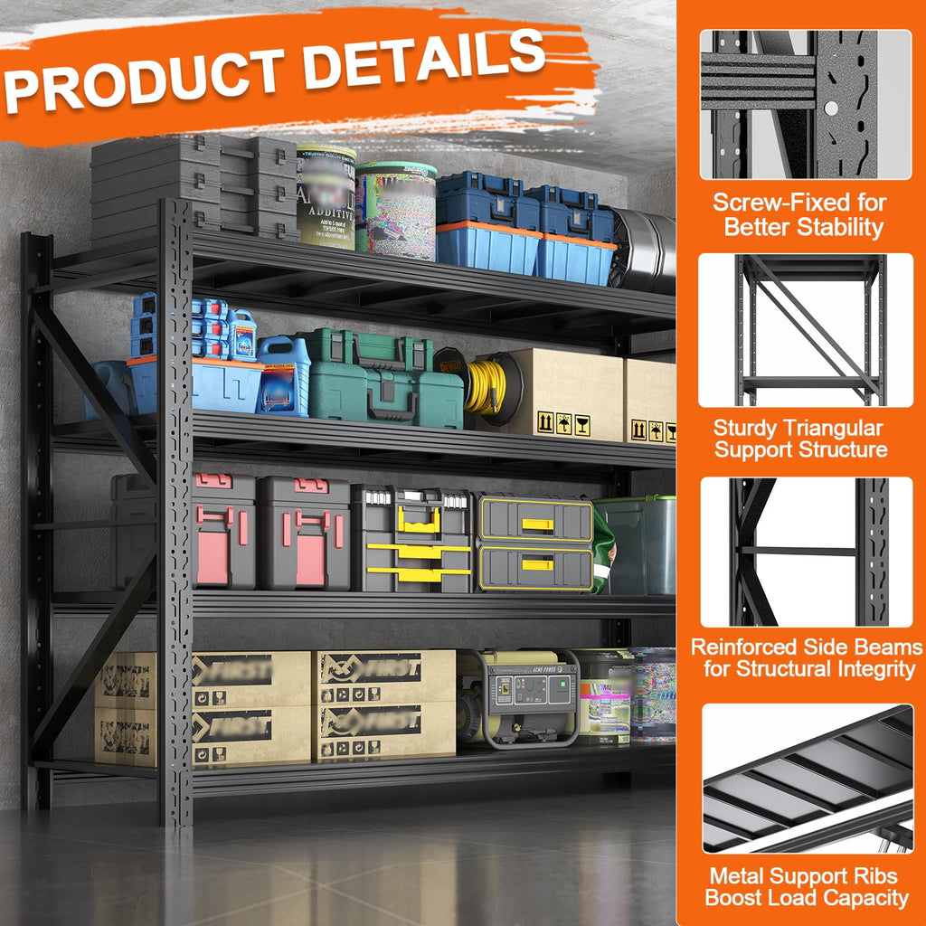 COOKCOK 4-Tier Heavy Duty Garage Shelving, 71"W x 24"D x 70"H, 6000LBS Adjustable Metal Storage Shelf, Black