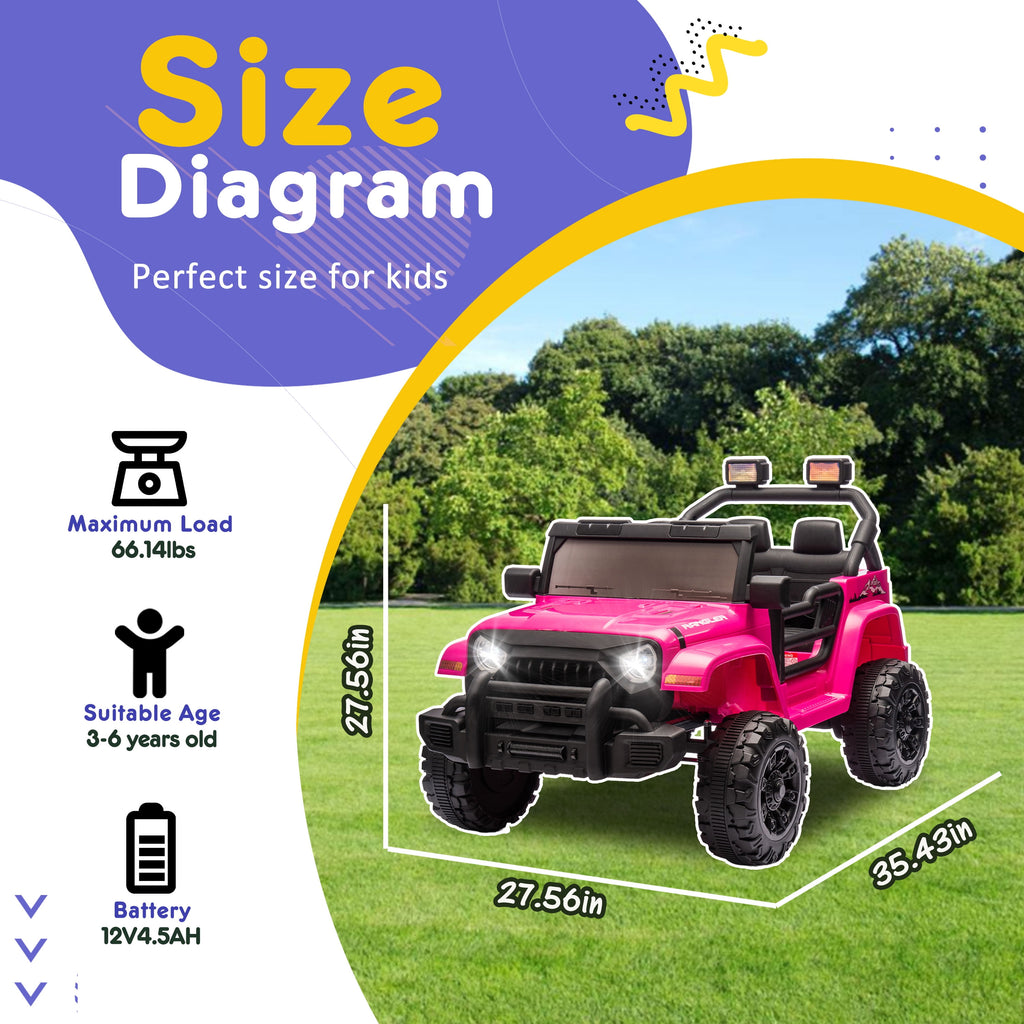 Track 7 Kids Ride on Truck, 12V Ride on Car with Remote Control, Kids Electric Car, Bluetooth, LED Lights, MP3, Pink