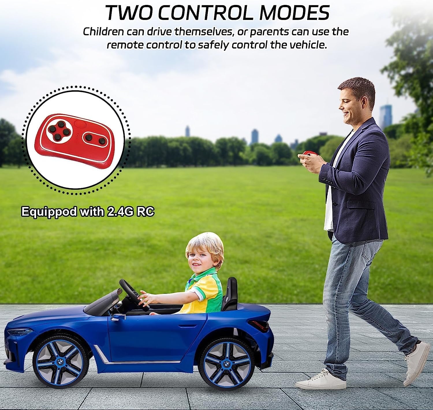 SUSIELADY 12V Kids Ride on car, Licensed BMW I4, with Parent Remote Control, 3 Speed Adjustable, Power Display, USB, MP3, Bluetooth, LED Light