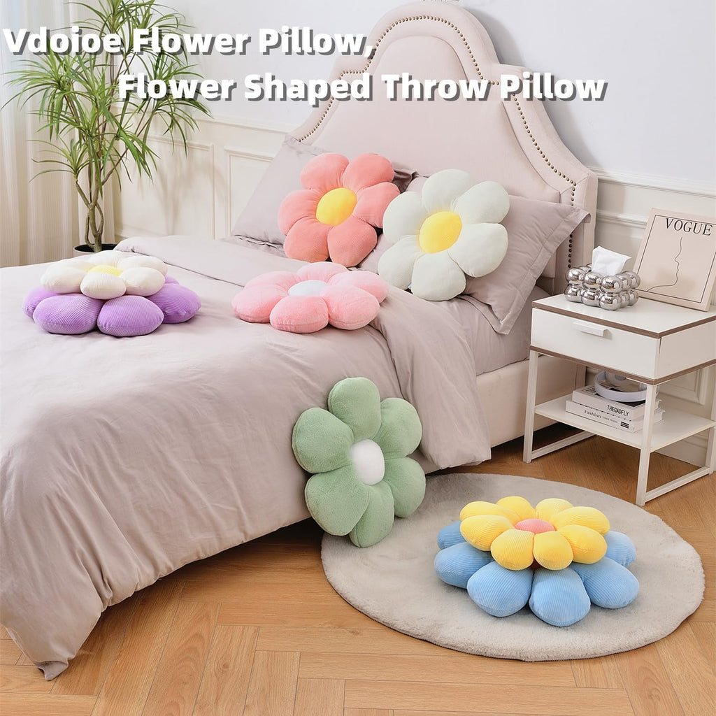 COOKCOK Flower Throw Pillow, 15.7" Flower Shaped Floor Pillow for Home Decor, Cute Aesthetic Plush Decorative Pillows for Bed, Sofa, Couch, Purple