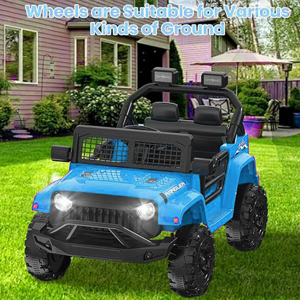Track 7 Ride On Car, 12V Electric Kids Toy with Remote Control, Bluetooth, Music, LED Lights for Kids Aged 3-5, Blue