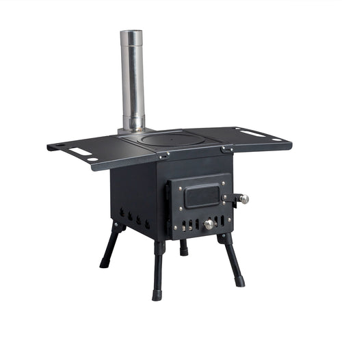 COOKCOK Camping rocket stove with chimney, 22.6"D x 11.4"W x 14.6"H, Alloy Steel, Black