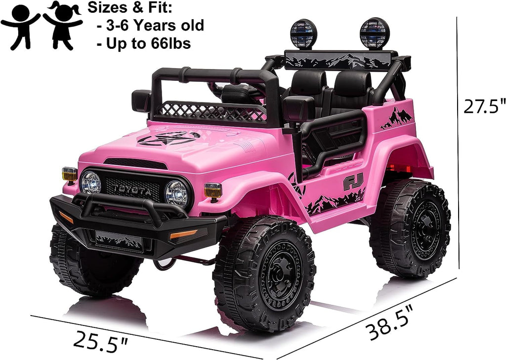 Track 7 Kids Ride on Truck, 12V Licensed Toyota FJ Cruiser Electric Car for Kids Age 3+, Ride on Car w/Remote Control, Power Display, Music, Pink