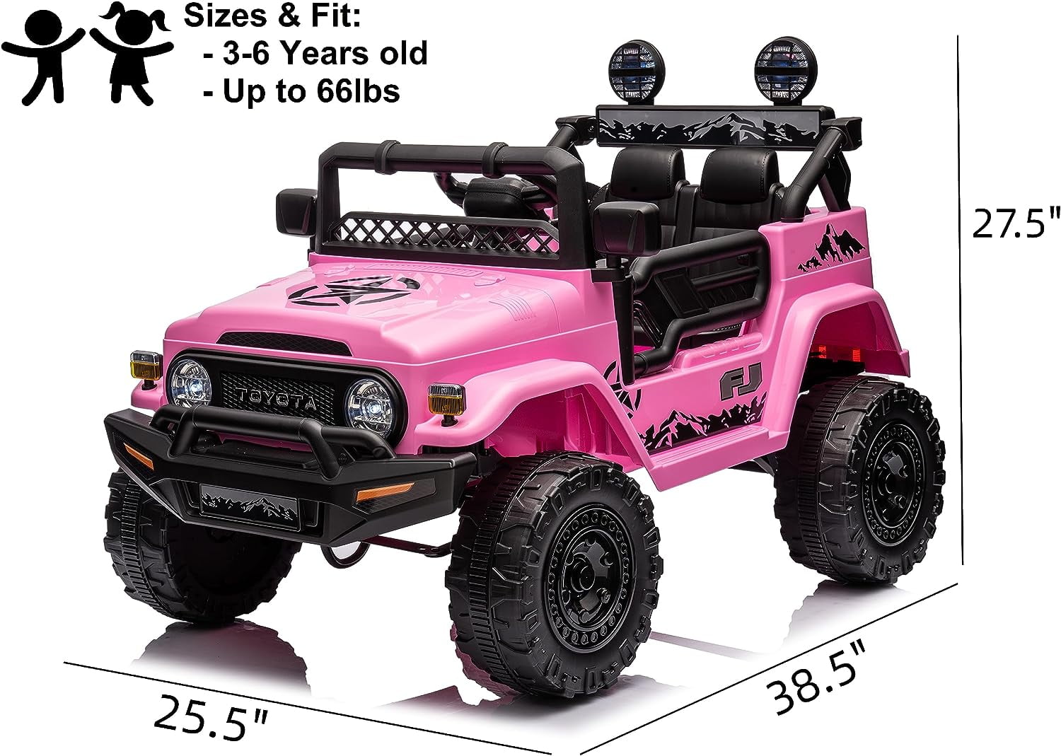 Track 7 Kids Ride on Truck, 12V Licensed Toyota FJ Cruiser Electric Car for Kids Age 3+, Ride on Car w/Remote Control, Power Display, Music, Pink